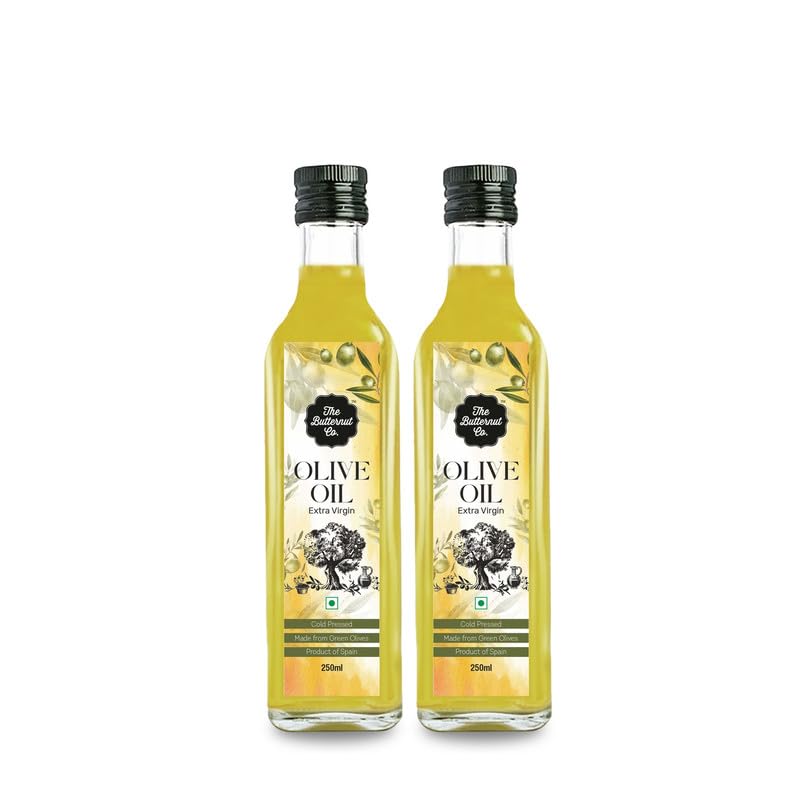 The Butternut Co. Cold Pressed Extra Virgin Olive Oil, Premium Cooking Oil, Perfect for Frying, Dressing, Garnishing & Drizzling on Salads, Good for Digestion and Heart, Daily Use, 250ml (Pack of 2)